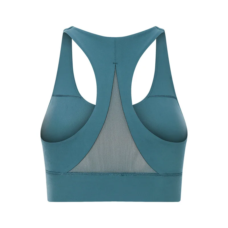 

2021 New Triangle Mesh Sports Bra Sexy Beautiful Back High-intensity Training Yoga Fitness Underwear Women