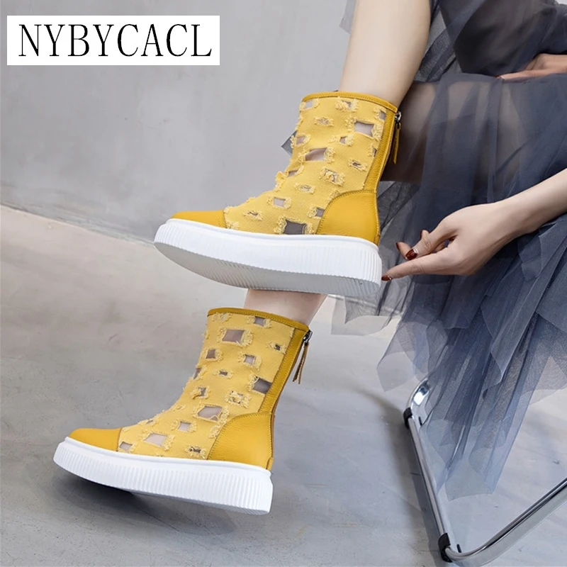 

Women's Genuine Leather Boots Fashion Solid Color Woman Breathable Shoes Thick Sole Ladies Summer Boots Women Shoes Casual Boot