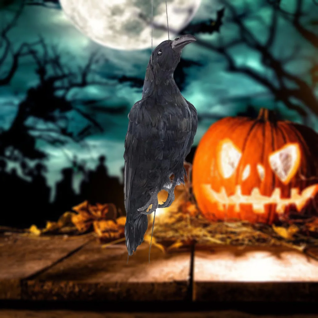 

Черная поддельная птица-ворона на Хэллоуин, статуя ворона, модель фото, реквизит для помещений и улицы, подвесная мертвой ворона, декоративн...