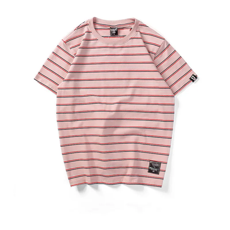 

Little raindrop Men T-shirt Japanese Style Striped Male Short Sleeve O-neck Couple Loose Shirt For Men Tops Tees Brand Colourful