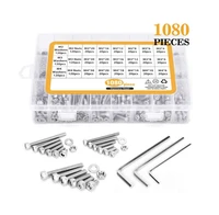 1080pcs stainless steel fastener hardware m2m3m4 hexagon socket head cap screws flat washer with 3pcs nuts wrench kit