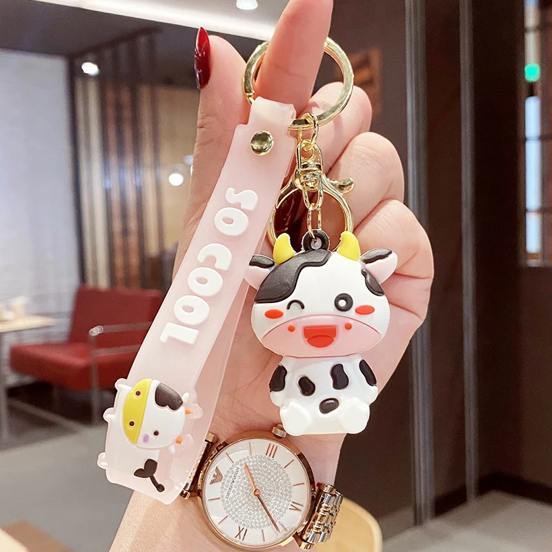 Cute Cartoon 3D Cow Keychain Strap Kawaii Animal Cattle Soft Silicone Bag Backpack Car Pendant For Boy Girl Pet Key Chain Gift images - 6