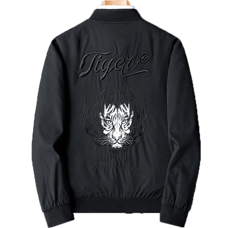 Черное пальто с вышивкой бейсбольный костюм мужские куртки свободное красивое