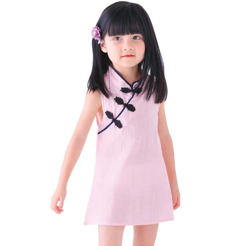

0-8T Children Chinese Style Dress Baby Girls Cheongsam Tang Suit Spring Summer Toddler Kids Cotton Sleeveless Princess Clothing