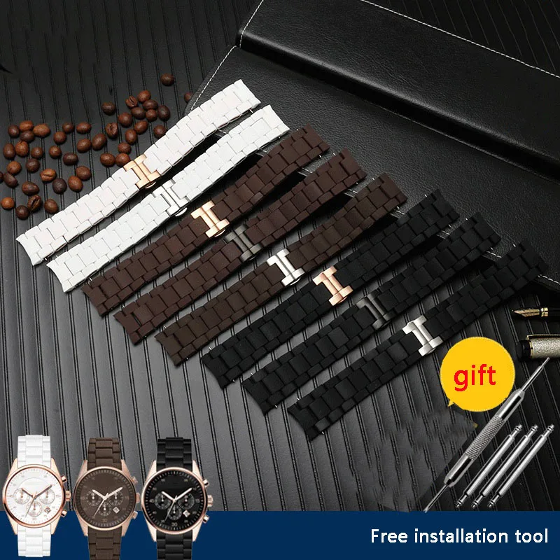 Silicone Rubber Watchband for AR5890 AR5889 AR5858 AR5920 AR5868 AR8023 man 23mm woman 20mm steel in Rubber watch band bracelet