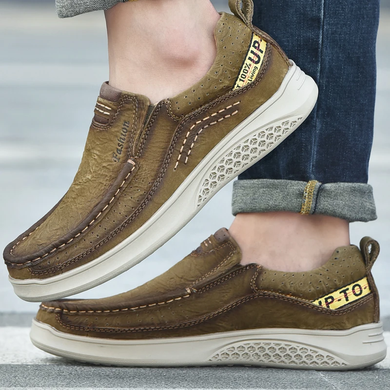 

2022 New Formal Loafers Men Fashion Casual Shoes Genuine Leather Driving Flats Vintage Platform Classic Handmade Mens Shoe