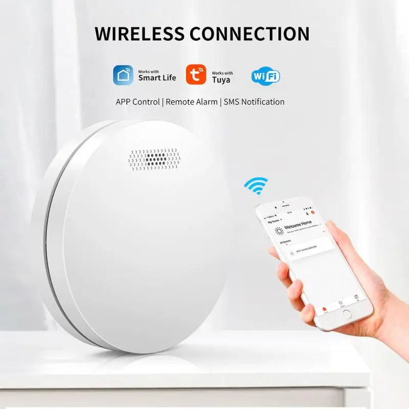 

Tuya Smart Home Wifi Smoke Detector LED Alarm Sensing Fire APP Remote Alarm Smart Remote Control Home Security With Alexa