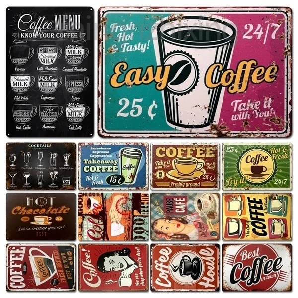 Металлический плакат кофе жестяная вывеска Настенный декор в рустикальном стиле