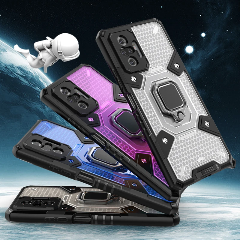 KEYSION Shockproof Case for Redmi Note 10 Pro 10 5G 10S Transparent Ring Stand Phone Cover for Redmi Note 9 Pro 9S 9T 9A 8 K40