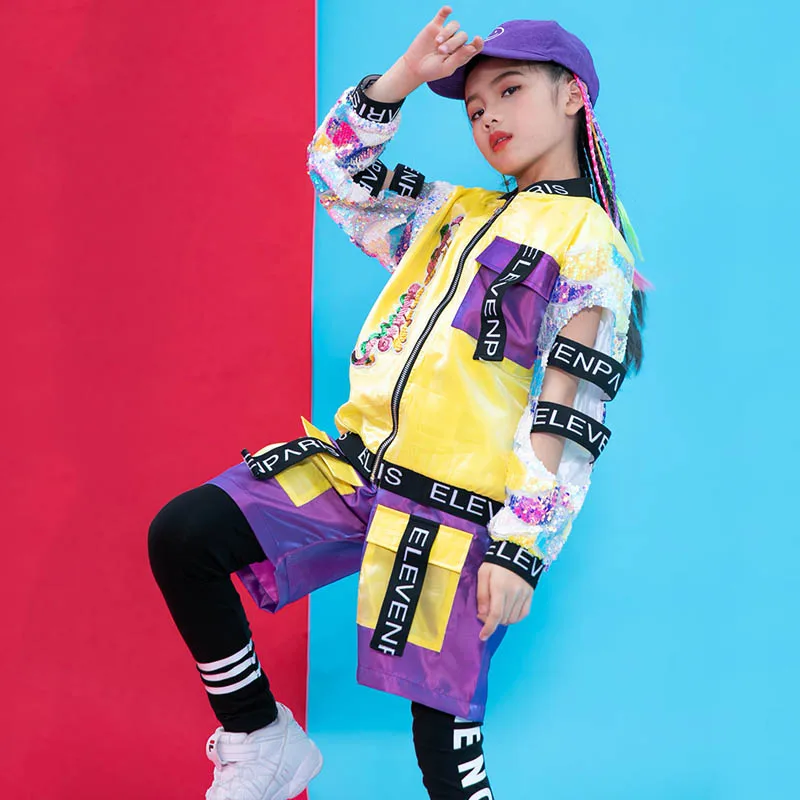 Детские танцевальные костюмы в стиле хип-хоп детская одежда с блестками