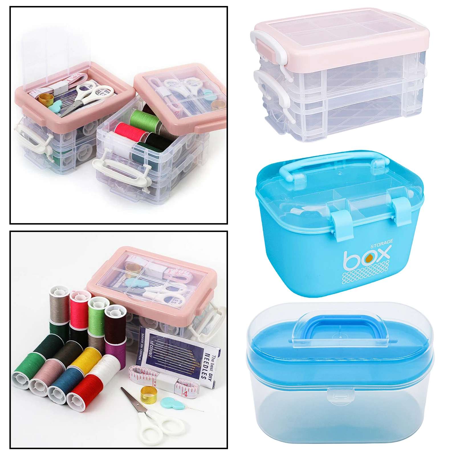 

Transparent Storage Box Tool Box, Sewing Thread Spools Container Case, Stationery Art Craft Organizer for Car, Office