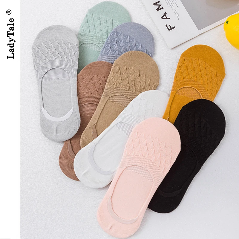 

10 Pairs Summer Ladies Cotton Boat Socks Solid Low Cut For Female Silicone Non-slip Breathable Fashion Invisible Sock