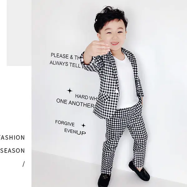 

New 2020 Autumn Boys Plaid Suits Gentleman Boys Dresses Suit blazer+Pant Clothing Sets 2pcs Children Costume