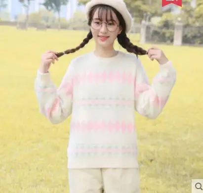 Princess sweet lolita sweater Winter round collar diamond printed sweater junior high school students Korean vision LXZL036
