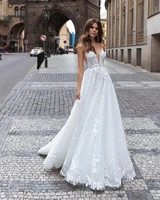 lace applique wedding dresses beading deep v neck a line bridal gowns vintage sleeveless bride dress beach vestidos de noiva