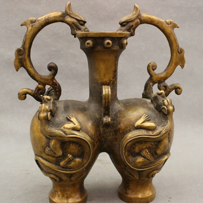 921 +++ 9 &quotэтнический Китайский Бронзовый Декор дворец 2 головы дракона Единорог