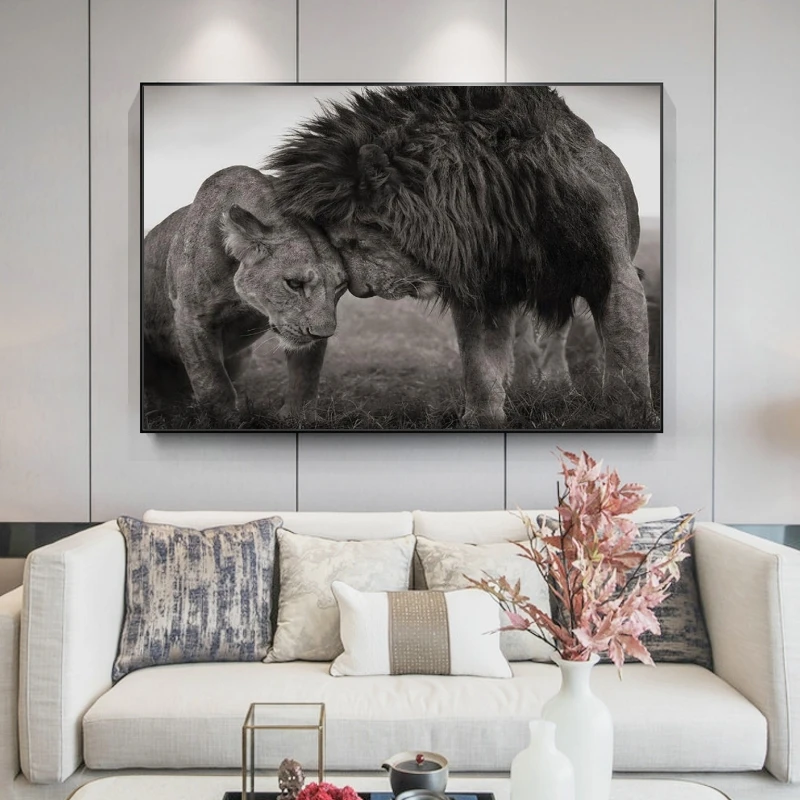 

African Wild Lions Canvas Paintings on The Wall Nordic Style Lion Head To Head Posters and Prints Wall Art Pictures Home Decor