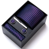 men gift silk woven 7 5cm new solid purple tie necktie hanky cufflinksclips set fashion party wedding tie set