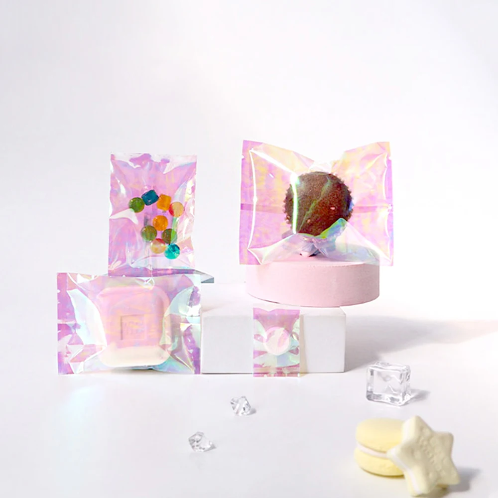 

Clear Hot-Seal Bag Pink Rainbow laser Candy Cookie Lollipop Chocolate Baking Pakage HeatSeal Bag Food Packing Party Favors Pouch