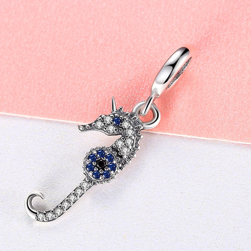 Forewe Настоящее серебро 925 пробы с фианитом из бисера морская лошадь болтается Шарм