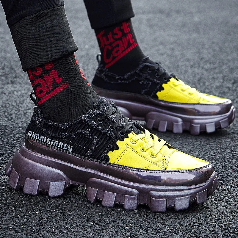 Кроссовки мужские кожаные на толстой подошве уличная одежда в стиле хип-хоп