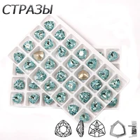 ctpa3bi aquamarine strass trilliant shape sew on rhinestones with silver gold claw glitter fancy stones for crafts dance dress