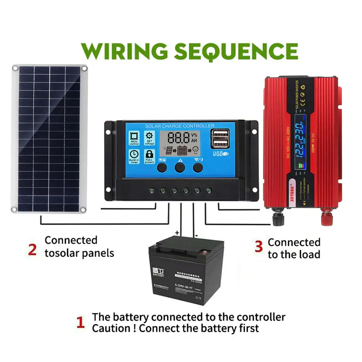 220v solar power system 100w solar panel 18v battery charger 3000w inverter kit complete 10 50a controller home grid camp phone free global shipping
