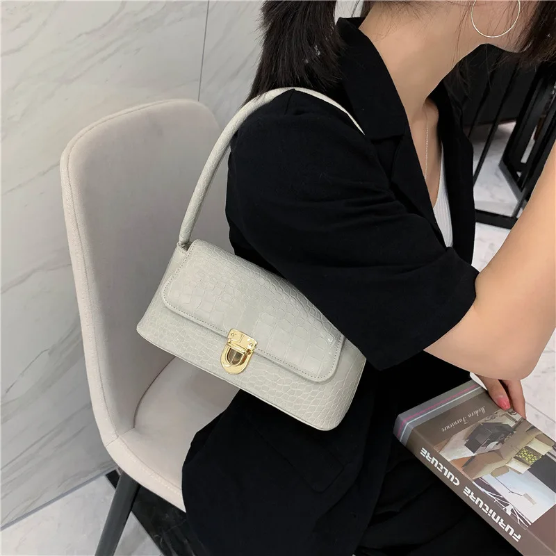 alligator leather shoulder bags female square underarm bag white bag crocodile pattern handbag for women luxury armpit bag purse free global shipping