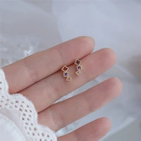 korea fashion luxury 14k real gold simple box collision color stud earrings for women cubic zircon zc earrings