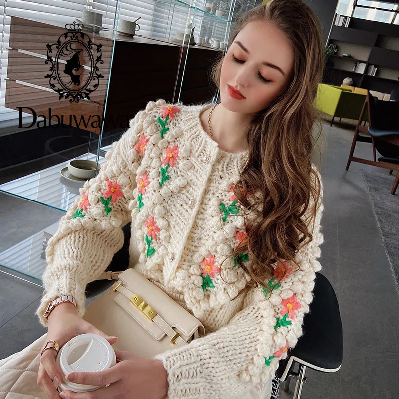 

Повседневный женский кардиган Dabuwawa с цветочным принтом и круглым вырезом, Осенний офисный женский кардиган с длинным рукавом, модный свите...