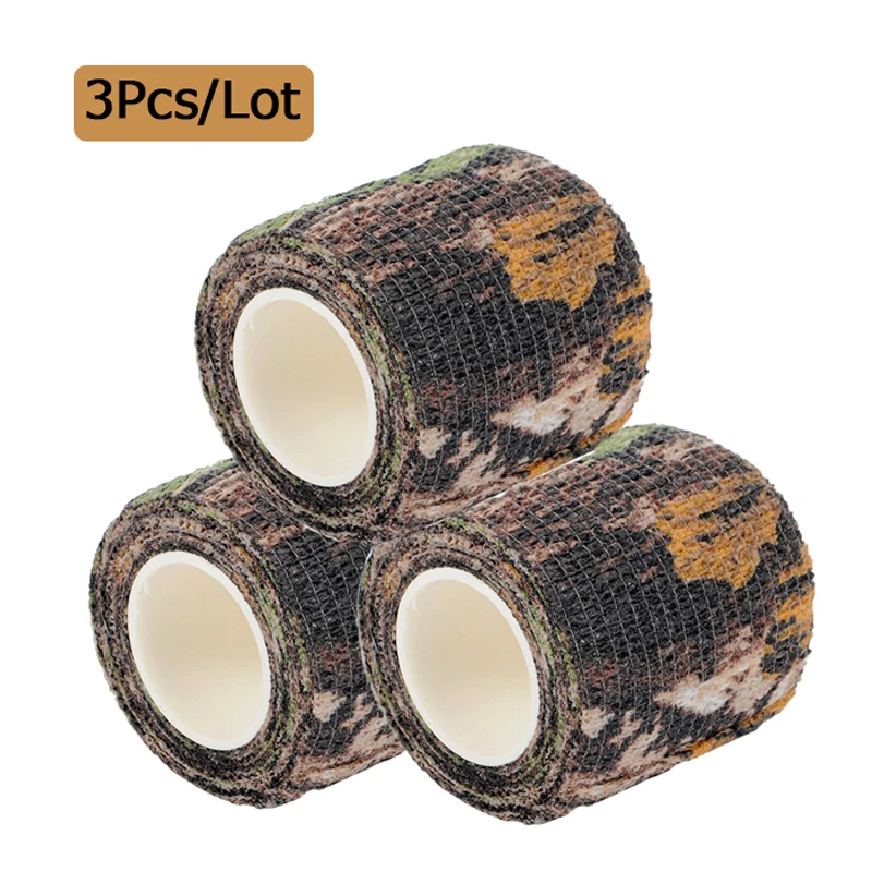 3pcs 3 шт. 4,5 м тактическая Камуфляжная Лента самоклеящаяся пленка Нетканая Военная растягивающаяся повязка Комо для ружейной винтовки охотничий набор для выживания - Цвет: 3pcs