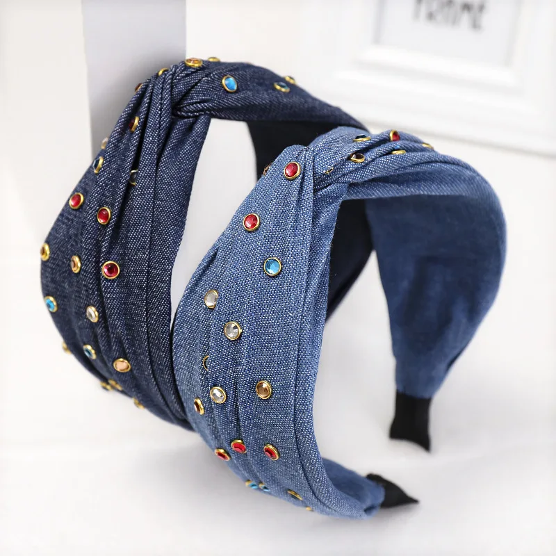 ВИНТАЖНАЯ ДЖИНСОВАЯ повязка на голову в богемном стиле с цветными аксессуарами