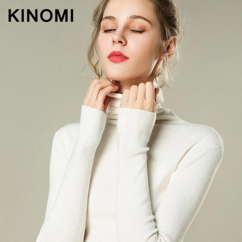 KINOMI Autumn Winter Solid Basic Knitted Pullover Women Turtleneck Sweater Long Sleeve Black Red Pullovers Tops 2019 New | Женская