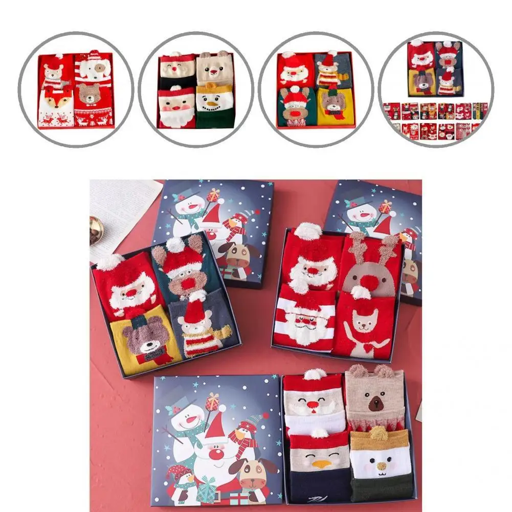 

Useful Winter Socks Anti-skid Cotton New Year Striped Warm Floor Socks Christmas Socks Winter Stockings 4 Pairs