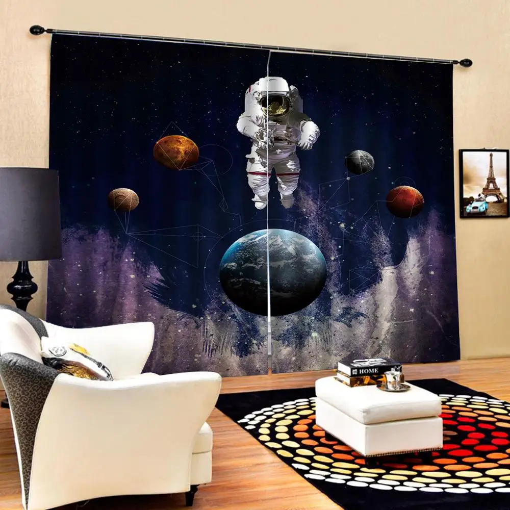 Luxury Stereo Custom 3D Curtain Astronaut Space Exploration Polyester Blackout Window Curtains For Living Room Bedroom Drapes | Дом и сад