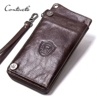 contacts mens wallet genuine leather clutch man walet brand luxury male purse long wallets zip coin purse 6 5 phone pocket