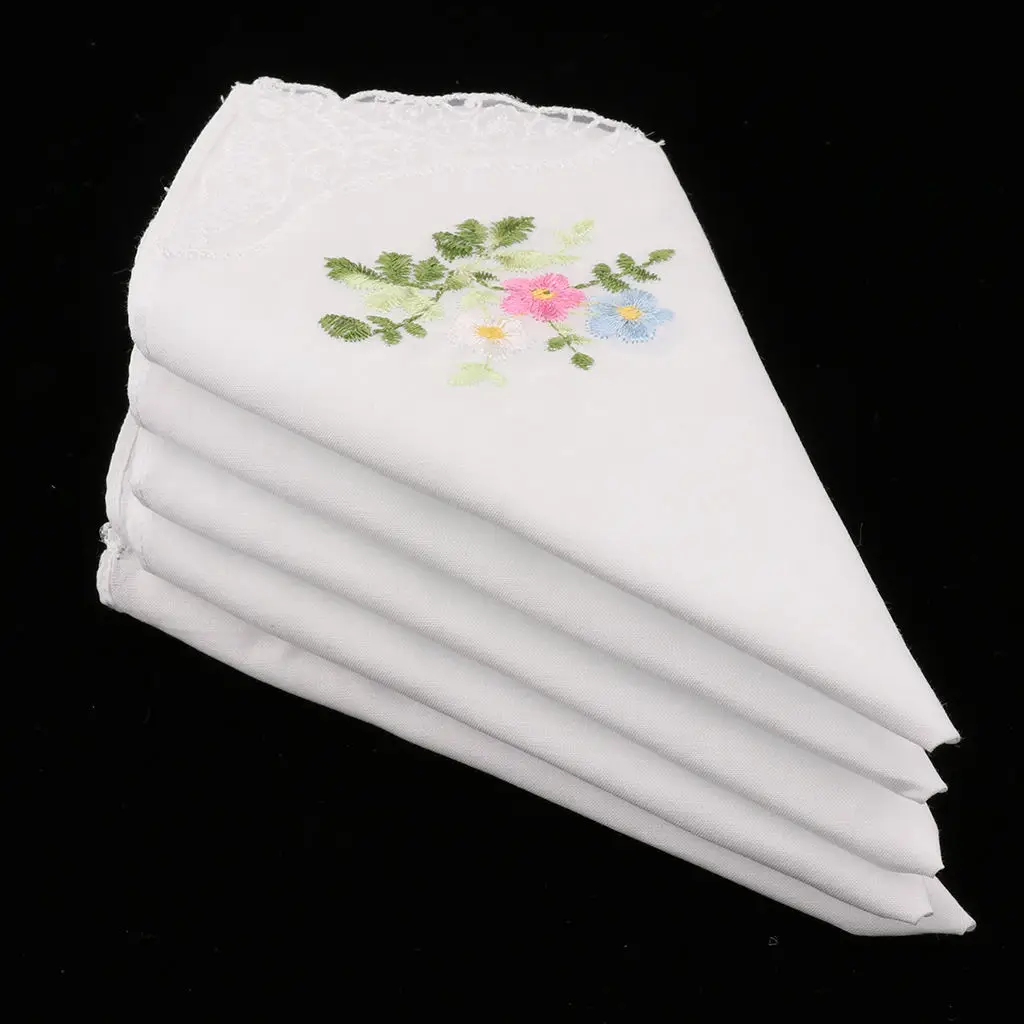

Хлопковый белый квадратный носовой платок, 5 упаковок, винтажный цветочный кружевной носовой платок для мужчин и женщин-27X27 см