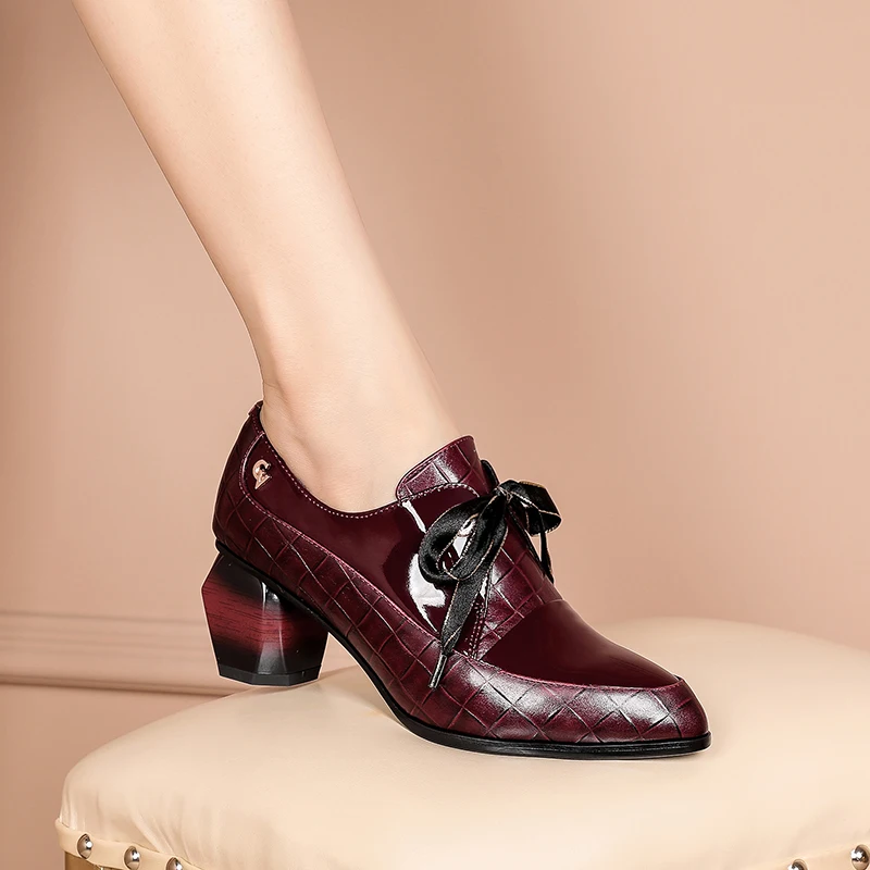 

Женская обувь из натуральной кожи размера плюс, женские туфли на высоком каблуке с тиснением из натурального камня из воловьей кожи на высо...