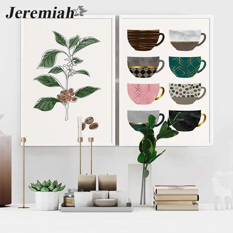 Абстрактная красочная чашка кофейная линия рисунок плакат скандинавские стены