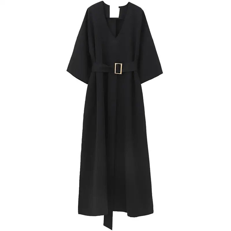 Женское винтажное платье VM с расклешенным рукавом V образным вырезом и поясом