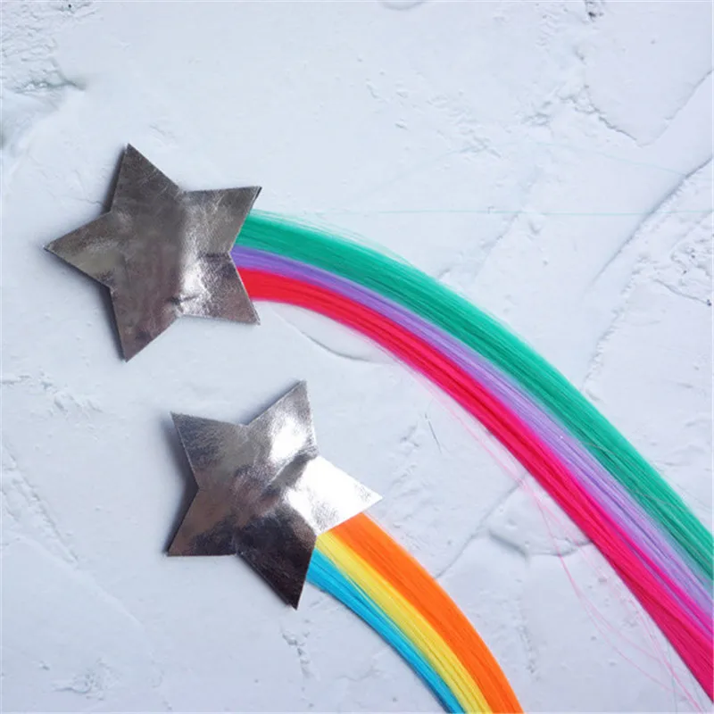 Модные для девочек детей персональные радужные цвета со звездами парик плетение