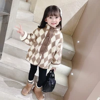 girls kids coat jacket overcoat 2021 plaid warm plus thicken velvet winter outwear teenagers sport outfits%c2%a0childrens clothing