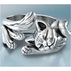 Кольцо женское регулируемое, классическое, винтажное, в форме кошки