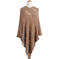 2020 mid length crochet hollow irregular tassel pullover womens cape shawl knitwear sweater women cloak batwing sleeve solid