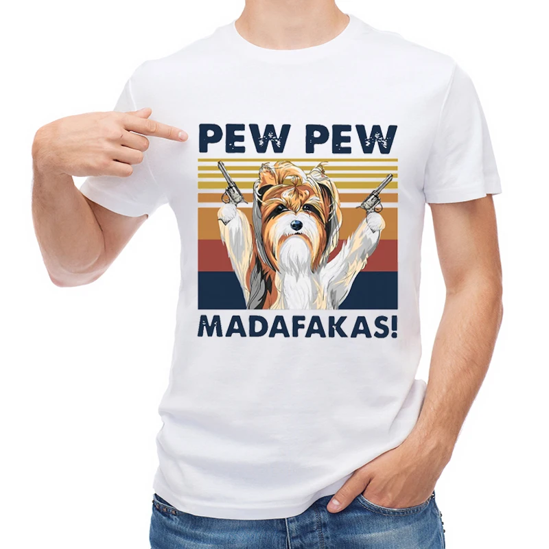 

TEEHUB Hot Sales Biewer Terrier Pew Men T Shirt Vintage Dog Pew Madafakas Printed T-shirt Short Sleeve Casual Tops Boy Tees