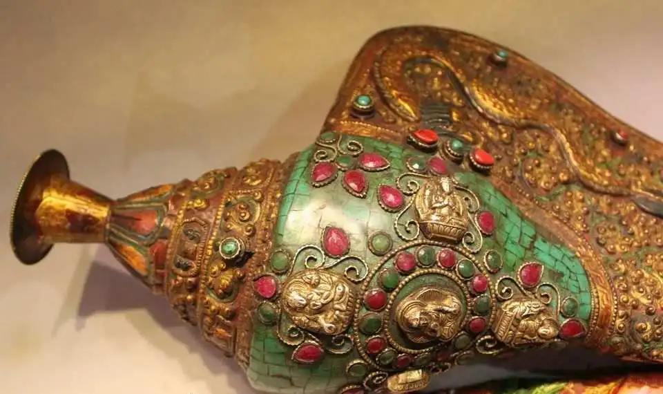 15 &quotТибетский буддизм труба раковина инкрустация драгоценный камень красный