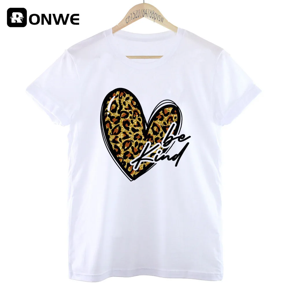

Be Kind Leopard Heart Graphic Fashion Women T-shirt Female Watercolor 90s Style Girl Tops Tee Y2k Clothing,Drop Shipping