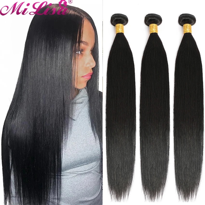 

Straight Human Hair Weave Bundles 10-30 inch Peruvian MI LISA Hair Human Hair Weave Bundles Natural Color Remy Hair Extensions