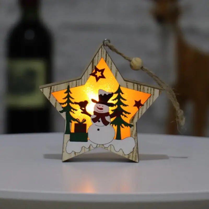 

Wooden Light Up Christmas Pendants Luminous Xmas Tree Drop Ornament Holiday Home Lighting For Christmas Party Decoration