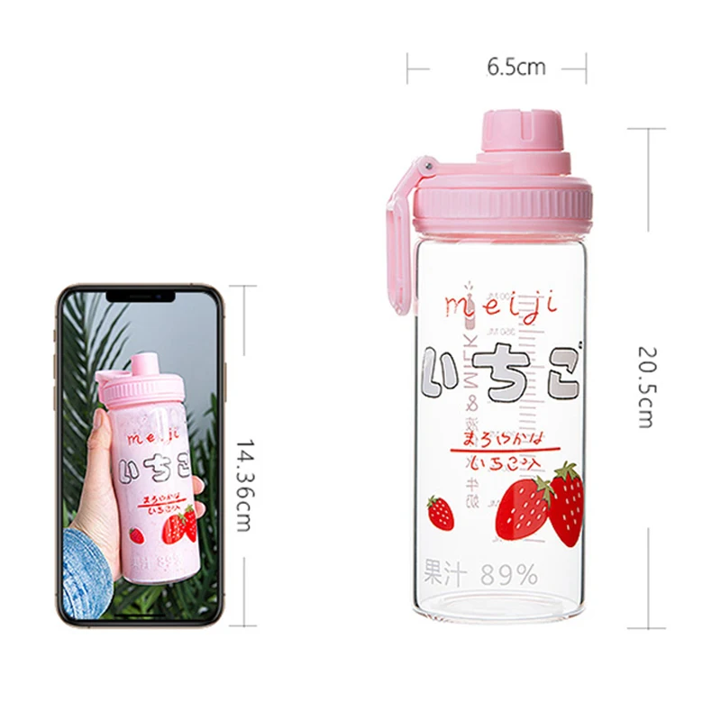 

Water bottle cute strawberry straw cup simple modern transparent girl student personality tiktok portable cup ins wind gift cup